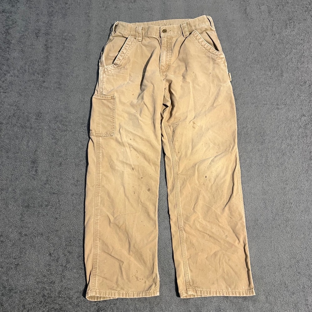 Vintage Carhartt Loose Original Fit Canvas Carpenter Work Pants Khaki 32x29